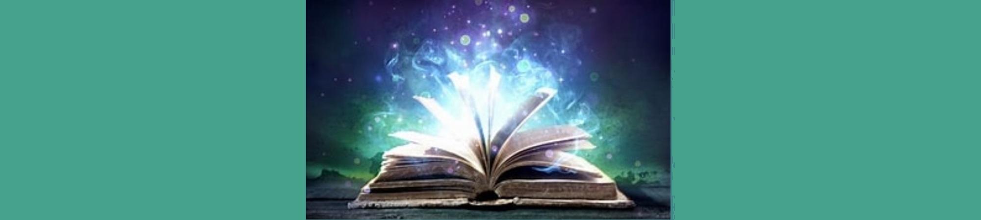 Fiction story exploding out of an open book.