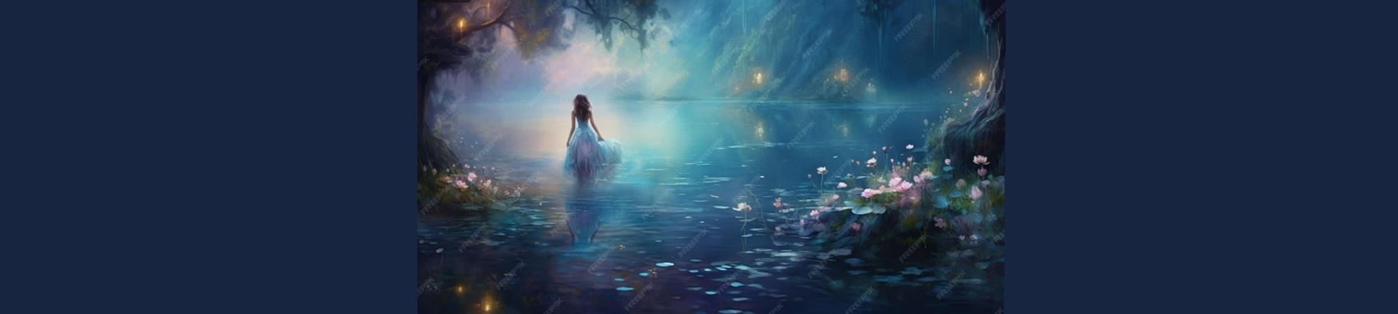 A fairy in the distance looking at misty light